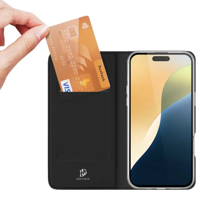 Dux Ducis Skin Pro iPhone 16 Case with Flip and Card Slot - Black - Cell phone cases and covers<<<HurtelXML