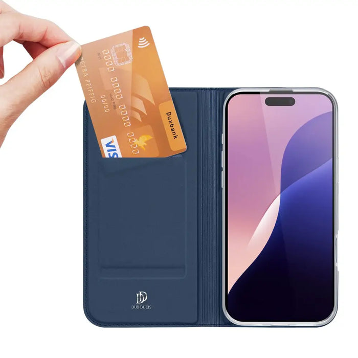 Dux Ducis Skin Pro iPhone 16 Pro Case with Flip and Card Slot - Blue - Cell phone cases and covers<<<HurtelXML