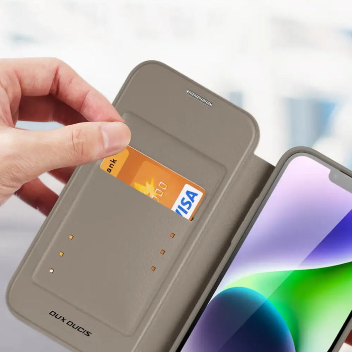 Dux Ducis Skin X Pro case iPhone 14 Plus MagSafe magnetic flip case beige - Cell phone cases and covers<<<HurtelXML