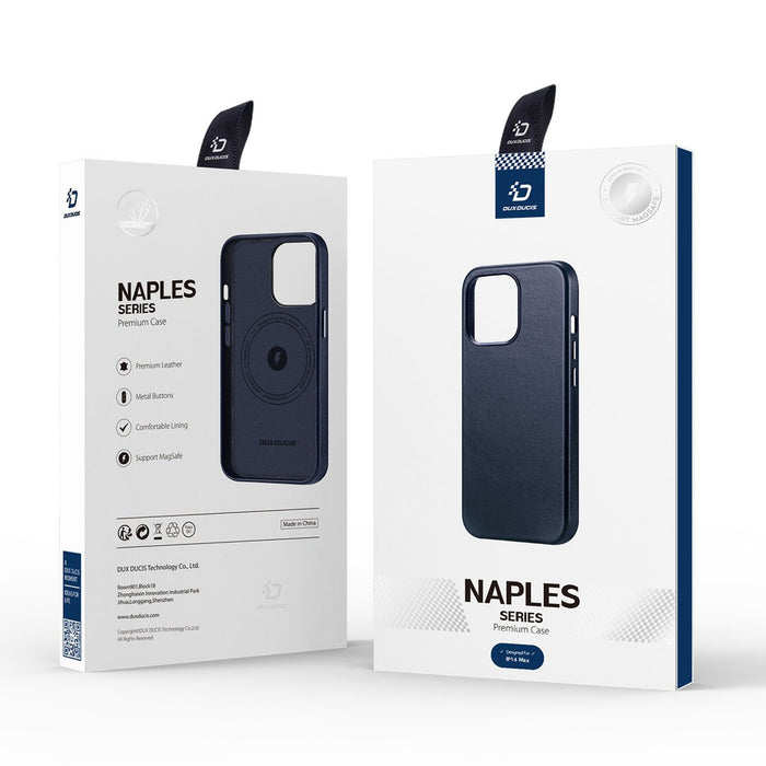 Dux Ducis Naples case for iPhone 14 Plus magnetic leather case MagSafe blue