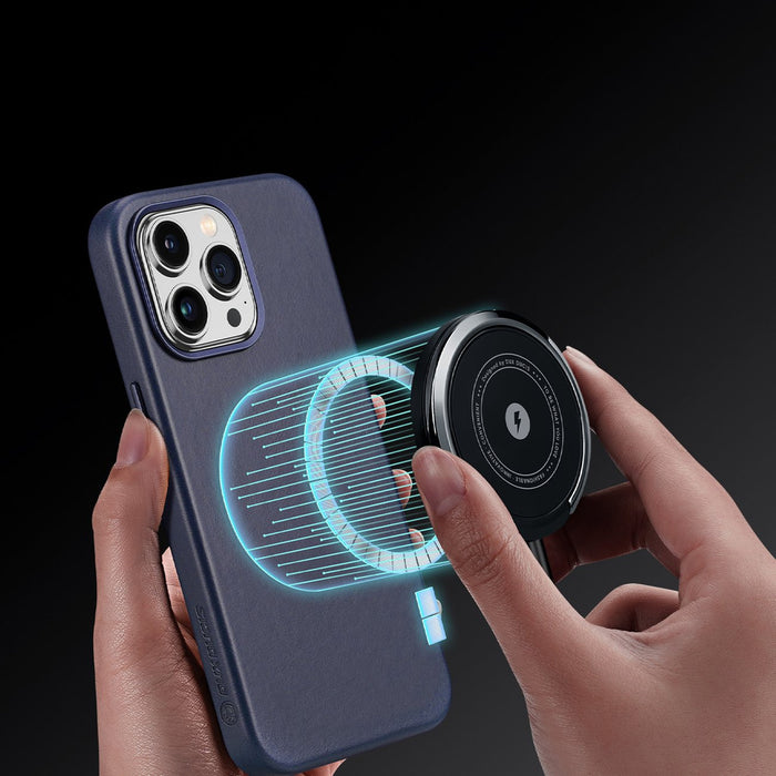 Dux Ducis Naples case for iPhone 14 Pro magnetic leather case MagSafe blue