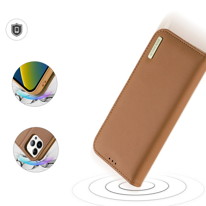 Dux Ducis Hivo Leather Flip Cover Genuine Leather Wallet for Cards and Documents iPhone 14 Pro Max Brown
