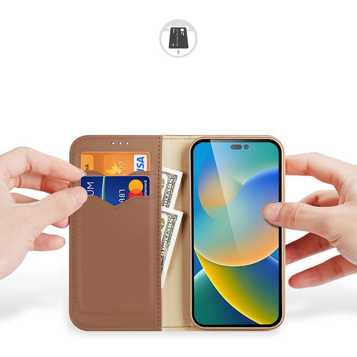 Dux Ducis Hivo Leather Flip Cover Genuine Leather Wallet for Cards and Documents iPhone 14 Pro Max Brown