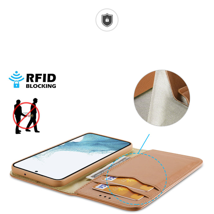 Dux Ducis Hivo case Samsung Galaxy S23+ flip cover wallet stand RFID blocking brown