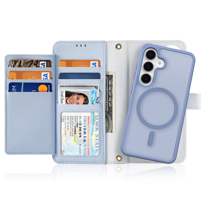 Dux Ducis Lawa Leather Case for Samsung Galaxy S25 with Detachable Magnetic Wallet - Blue
