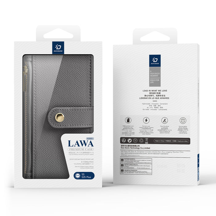 Dux Ducis Lawa Leather Case for Samsung Galaxy S25+ with Detachable Magnetic Wallet - Gray