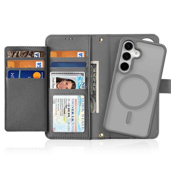 Dux Ducis Lawa Leather Case for Samsung Galaxy S25+ with Detachable Magnetic Wallet - Gray