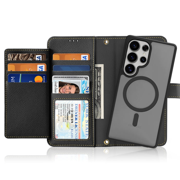 Dux Ducis Lawa Leather Case for Samsung Galaxy S25 Ultra with Detachable Magnetic Wallet - Black