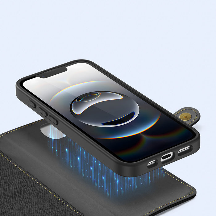 Dux Ducis Lawa Leather Case for iPhone 16e / 17e with Detachable Magnetic Wallet - Black