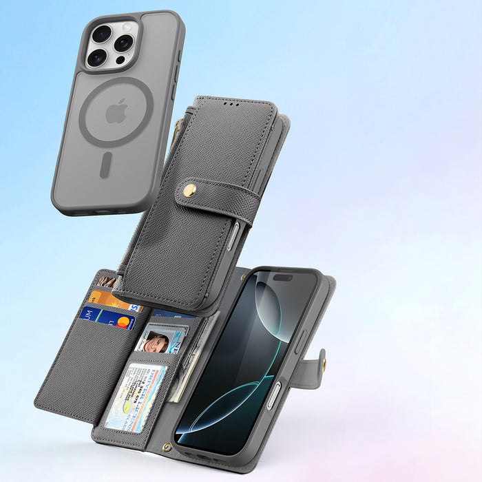 Dux Ducis Lawa iPhone 16 Pro Leather Case with Detachable Magnetic Wallet - Gray