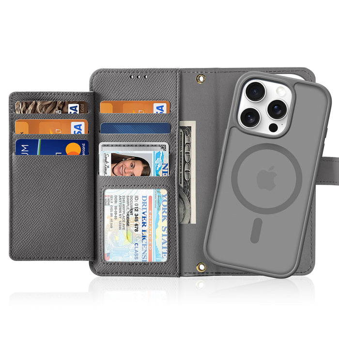 Dux Ducis Lawa Leather Case for iPhone 16 Pro Max with Detachable Magnetic Wallet - Gray