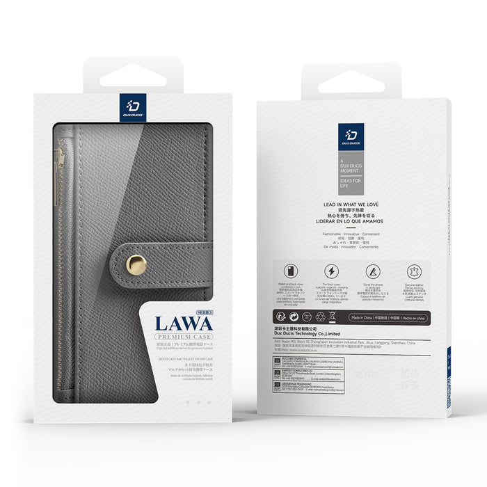 Dux Ducis Lawa Leather Case for iPhone 16 Pro Max with Detachable Magnetic Wallet - Gray