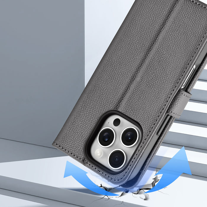Dux Ducis Lawa Leather Case for iPhone 16 Pro Max with Detachable Magnetic Wallet - Gray
