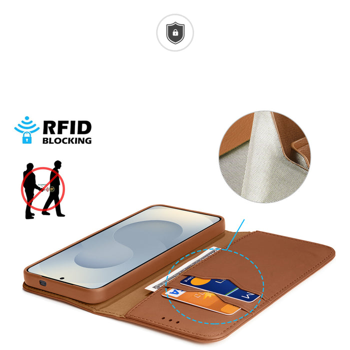Dux Ducis Hivo Samsung Galaxy S25 Edge Case with Flip and RFID Protection - Brown