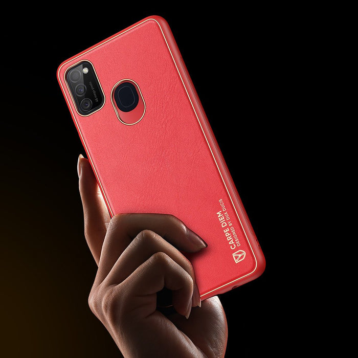 Dux Ducis Yolo elegant case made of soft TPU and PU leather for Samsung Galaxy M30s red