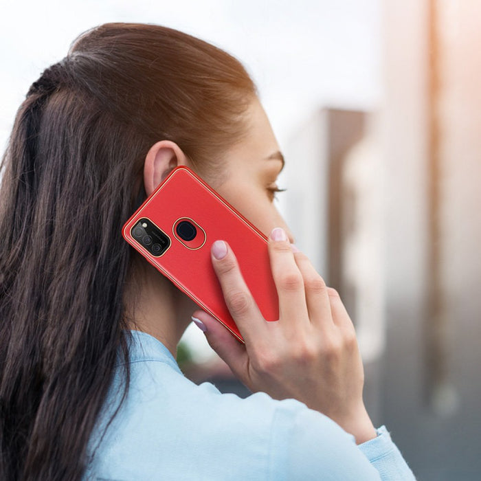 Dux Ducis Yolo elegant case made of soft TPU and PU leather for Samsung Galaxy M30s red