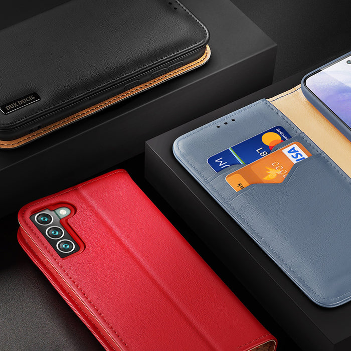 Dux Ducis Hivo Leather Flip Cover Genuine Leather Wallet For Cards And Documents Samsung Galaxy S22 + (S22 Plus) Blue
