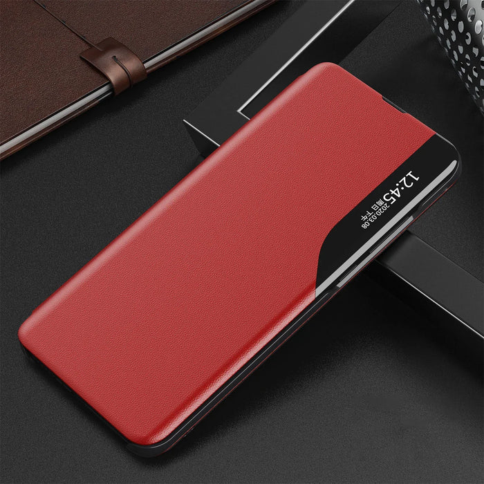 Eco Leather View Case elegant case with a flip cover and stand function for Samsung Galaxy S22 + (S22 Plus) red - Cell