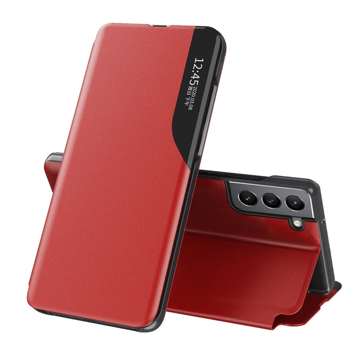 Eco Leather View Case elegant case with a flip cover and stand function for Samsung Galaxy S22 + (S22 Plus) red - Cell