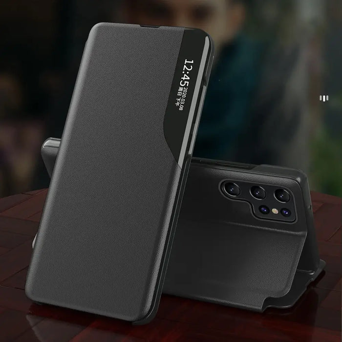 Eco Leather View Case for Samsung Galaxy S25 Ultra with Flip and Stand - Black - Cell phone cases and covers<<<HurtelXML