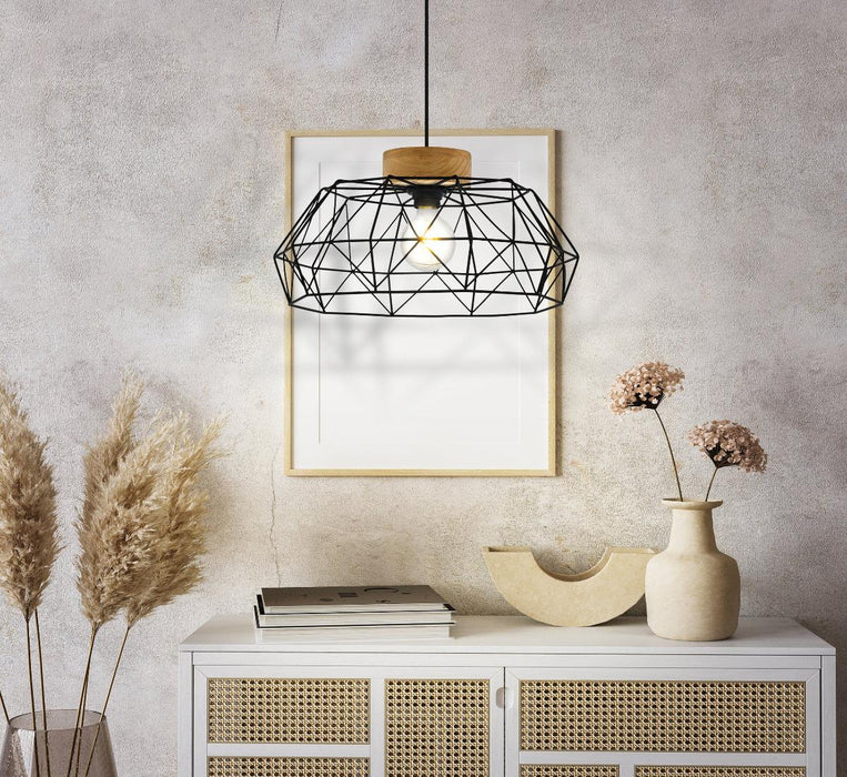 PENDANT PADSTOW 1XE27 F455 BLACK WOOD