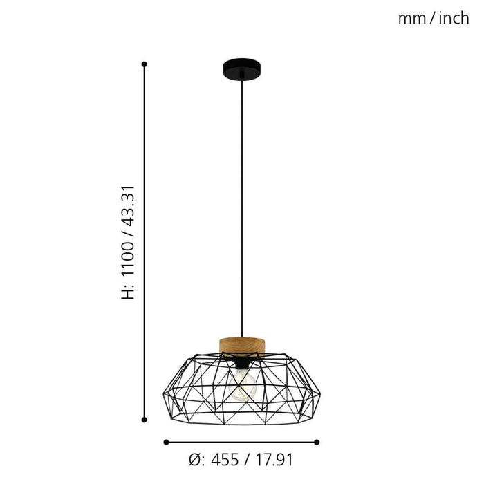 PENDANT PADSTOW 1XE27 F455 BLACK WOOD