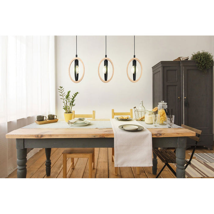 PENDANT E27 TRIPLE BLACK/WOOD EGLO BASILDON