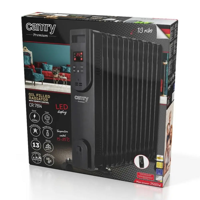 Electric oil heater with remote control CAMRY CR 7814 13 fins 2500 W black - Oil radiatorsAGD-GRO<<<Home Appliance