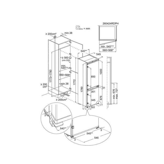 Built-in refrigerator with freezer Electrolux ENA7CE18S3, 248 l, E, No Frost, White, Yes