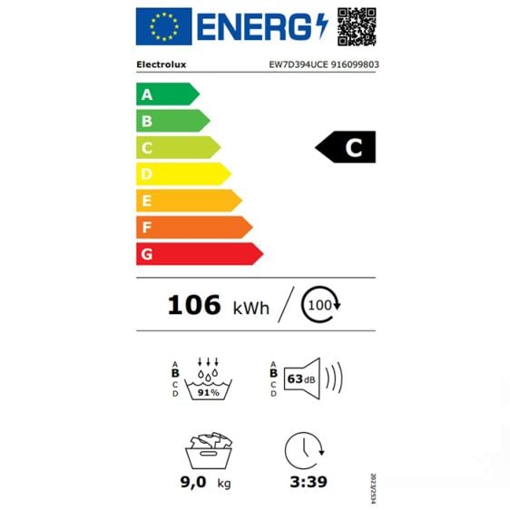 Tumble dryer ELECTROLUX EW7D394UCE, 9 kg, Wi-Fi, class C
