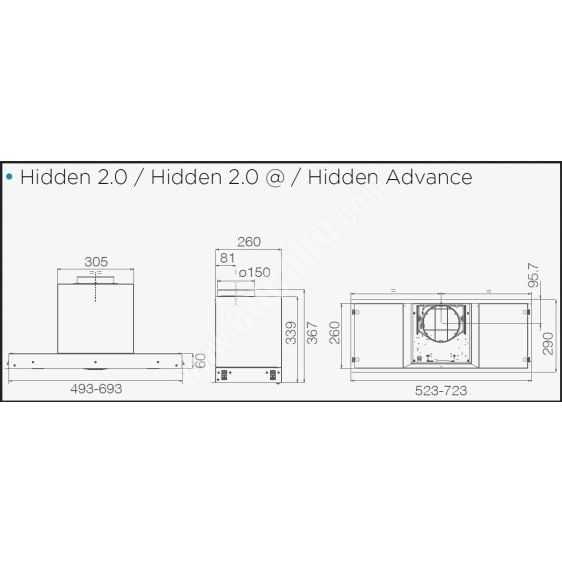 Built-in hood ELICA Hidden 2.0 IX 52/60