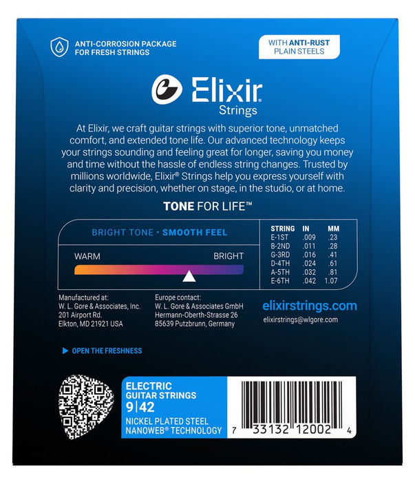 Elixir Strings 12002 - Electric guitar strings, (09-42) NW, 6 pcs.