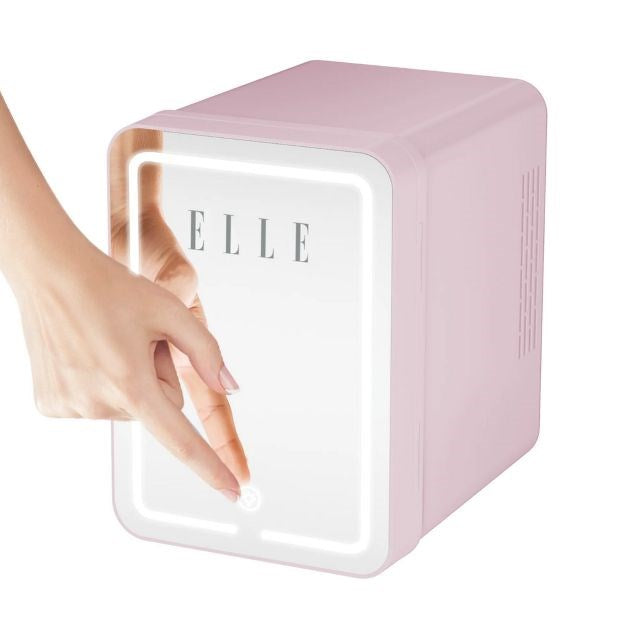 ELLE 4L mini fridge with LED make-up mirror, purple