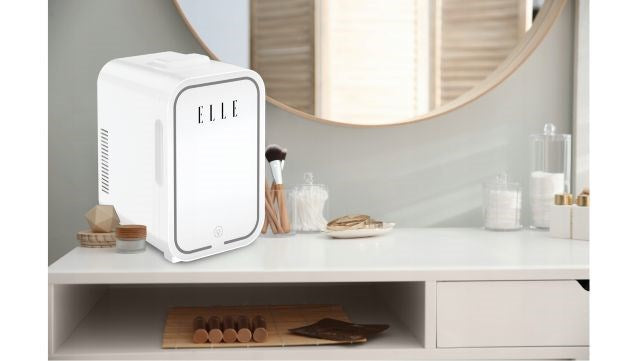 ELLE 8L mini fridge with LED make-up mirror, white