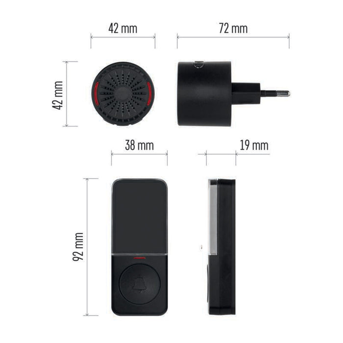 WIRELESS DOORBELL 220V BLACK COMPACT EMOS