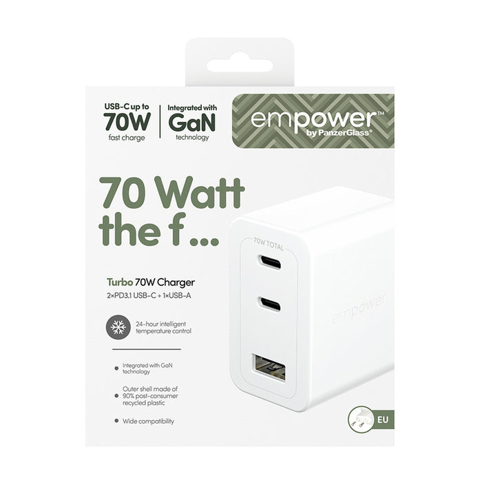 CHARGER 220V EMPOWER 70W 2xUSB-C+A WH
