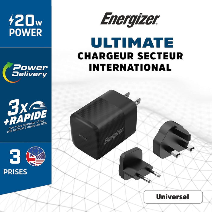 CHARGER ENERGIZER 20W/220V PD BLACK