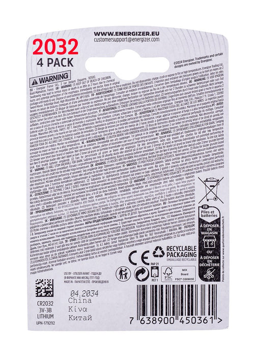 ENERGIZER BATTERY SPECIALIZED CR2032, 4 pieces, 3V, ECO
