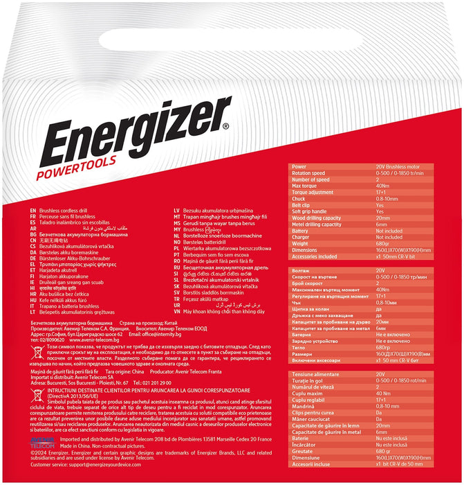 ENERGIZER 20V CORDLESS DRILL