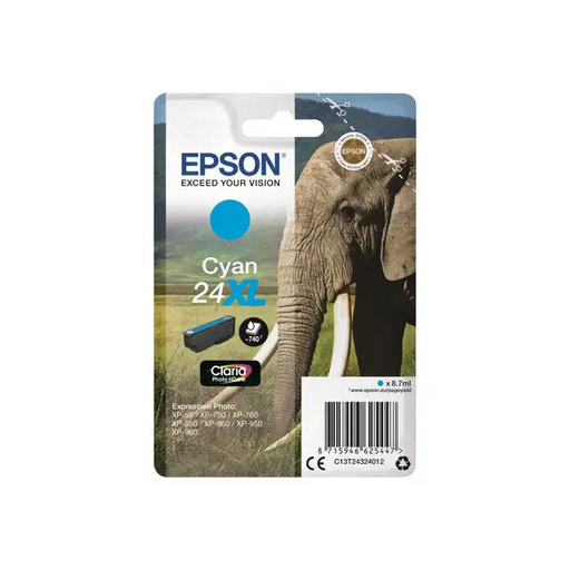 EPSON 1LB 24XL ink cartridge cyan high capacity 8.7ml 740 pages 1-pack blister without alarm - Мастила и Мастилени