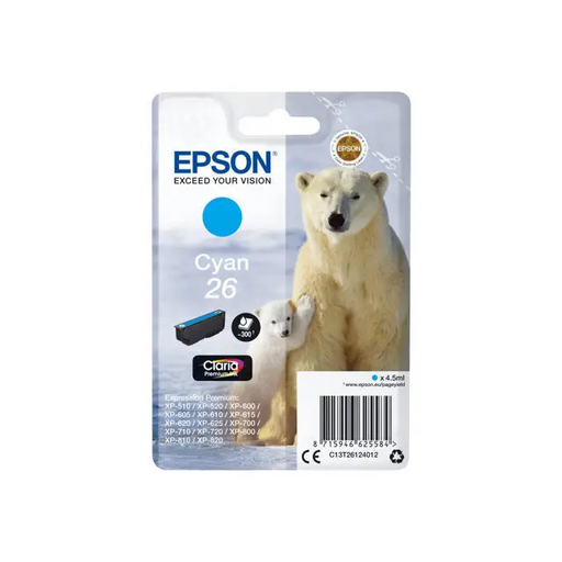 EPSON 1LB 26 ink cartridge cyan standard capacity 4.5ml 300 pages 1-pack blister without alarm - Мастила и Мастилени