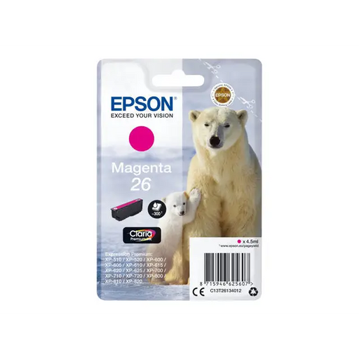 EPSON 1LB 26 ink cartridge magenta standard capacity 4.5ml 300 pages 1-pack blister without alarm - Мастила и Мастилени