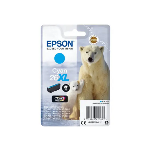 EPSON 1LB 26XL ink cartridge cyan high capacity 9.7ml 700 pages 1-pack blister without alarm - Мастила и Мастилени