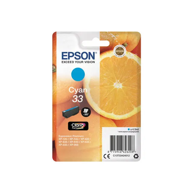 EPSON 1LB Singlepack Cyan 33 Claria Premium Ink - Мастила и Мастилени глави<<<Консумативи - Мастила<<<Печат Сканиране и