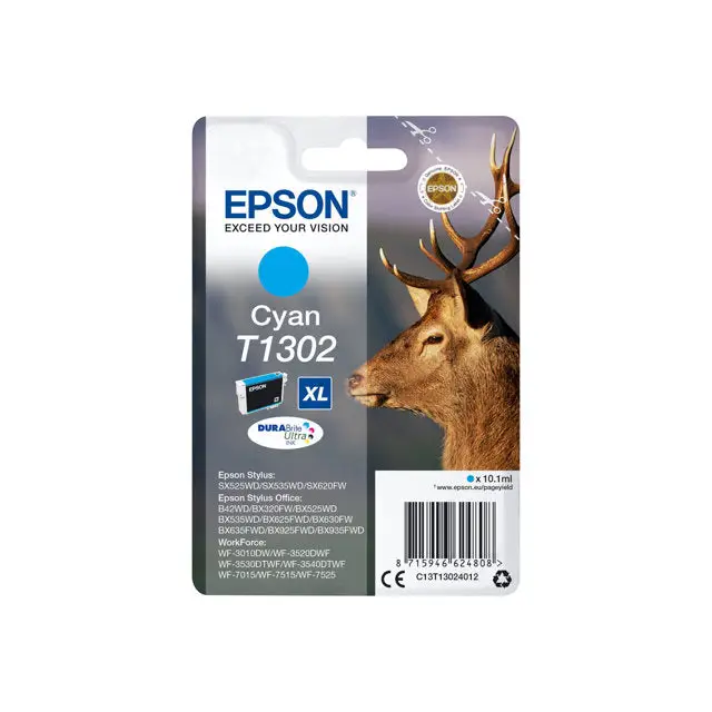 EPSON 1LB T1302 ink cartridge cyan extra high capacity 10.1ml 1-pack blister without alarm - DURABrite Ultra Ink