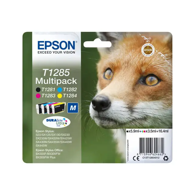 EPSON 2LB T1285 ink cartridge black and tri-colour standard capacity 5.9ml and 3 x 3.5ml 4-pack RF-AM blister w/s