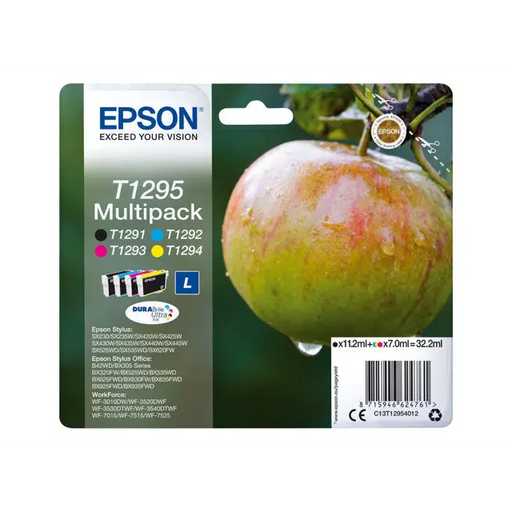 EPSON 2LB T1295 ink cartridge black and tri-colour high capacity 11.2ml and 3 x 7ml 4-pack blister without alarm
