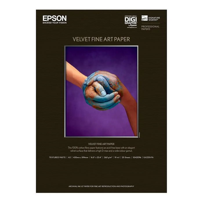 EPSON Fine Art Velvet Paper A2 420 x 594 mm 260g/m2 25 sheet fine art paper - Хартия за голям формат<<<Консумативи
