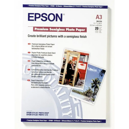 EPSON Premium semi gloss photo paper inkjet 251g/m2 A3 20 sheets 1-pack - Офис и Фото хартии<<<Консумативи