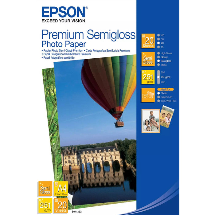 EPSON Premium semi gloss photo paper inkjet 251g/m2 A4 20 sheets 1-pack